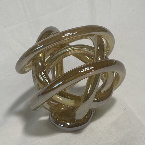 MCM Abstract Artisan Blown Glass Infinity Knot Sculpture Modern Art Iridescent - Picture 1 of 6